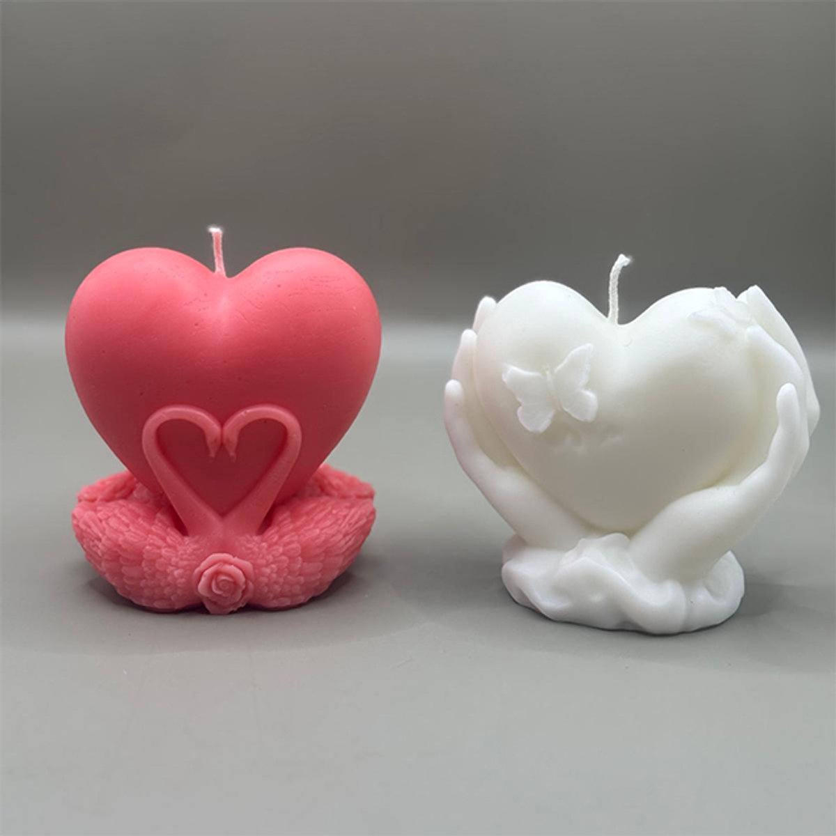 Set van 2 Handgemaakte Geurkaarsen in Hartvorm – Magnolia & Vanille – Decoratieve Sfeerkaarsen – Romantisch Cadeau voor Valentijn, Verjaardag of Liefde
