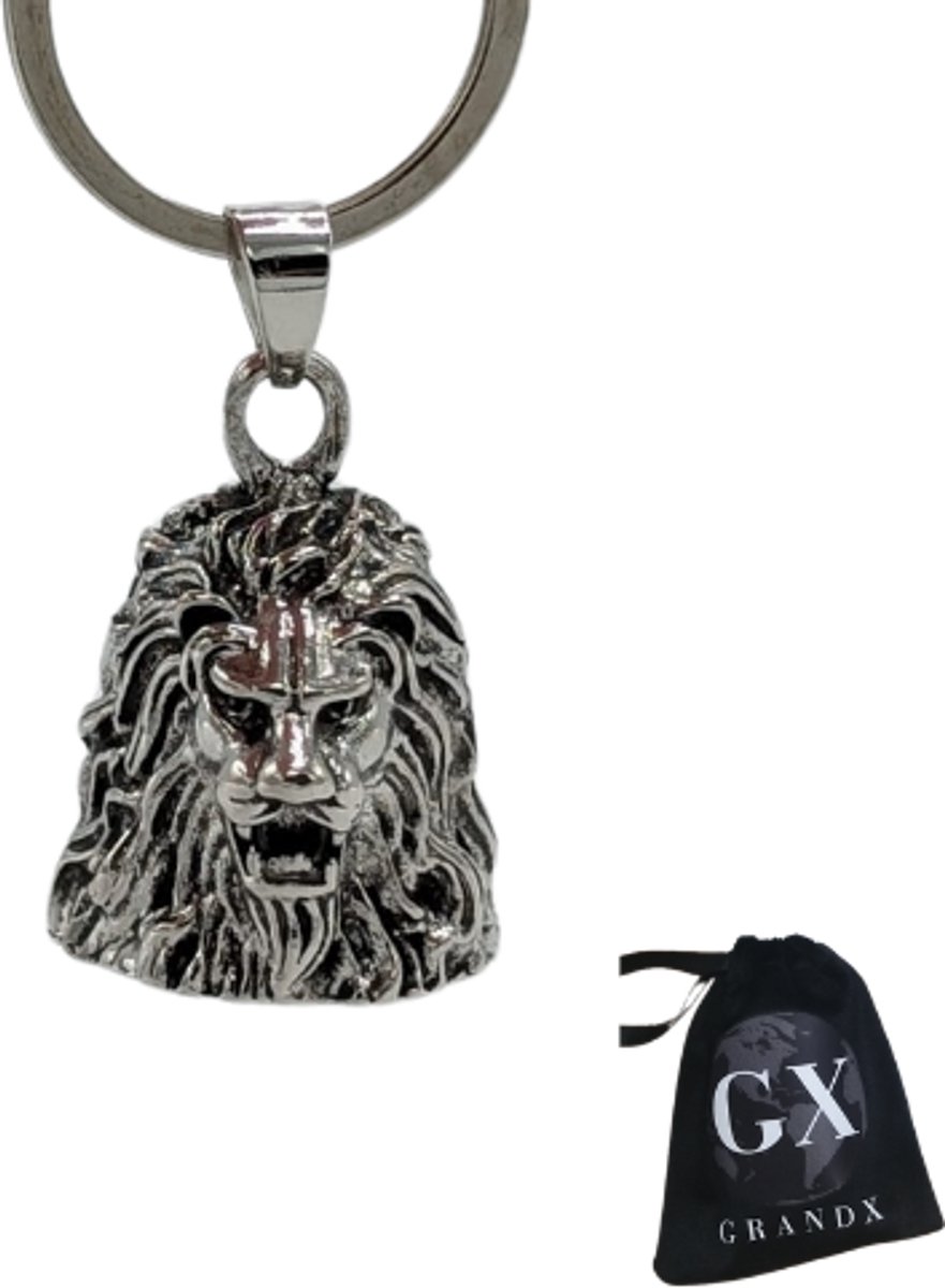 Grand X - Guardian Bell - Leeuw - Zilver - Gremlin Bell - Sleutelhanger - Motor Sleutelhanger - Geluksbelletje Motor - Tas Hanger - Geloof