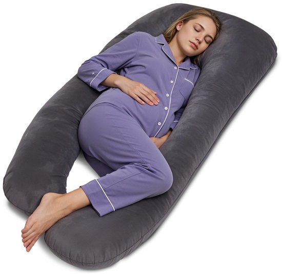 Comfeur Zwangerschapskussen XXL – Zijslaapkussen – Ergonomisch Lichaamskussen / Body Pillow – Voedingskussen – Afneembare Hoes – Donkergrijs – 280 cm