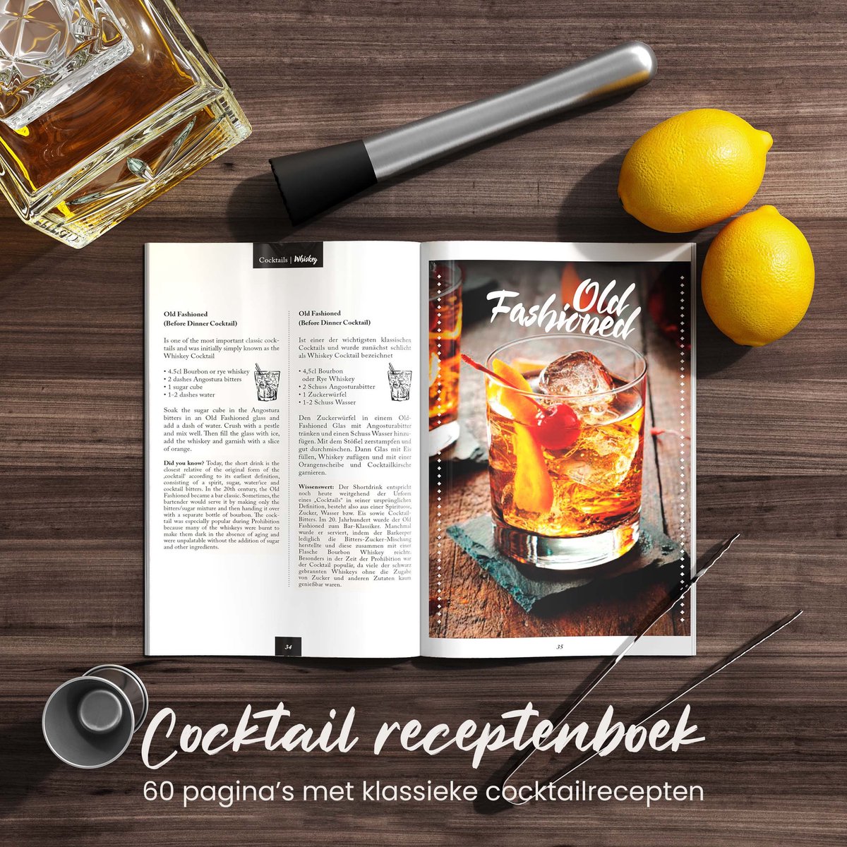 VINENCO Cocktailshaker Set Manhattan met Houten + Recepten Boek: 13 Delig RVS Staal Premium Barkeeper Kit | Prof Cocktail Shaker Bar Accessoires Martini Gin Mojito Longdrinks Party Verjaardag Cadeau Man Vrouw — cadeau in Kookcadeaus - foto 7