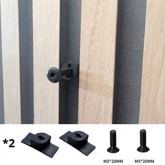 2 *clipjes voor akoestisch wandpaneel Boren niet nodig - Iets ophangen in je akoestisch wandpaneel? - 11 mm ruimte tussen de latten - 2 * m4 bout in 20 mm - Akupanel ophangfunctie - Inwendig schroefdraad -