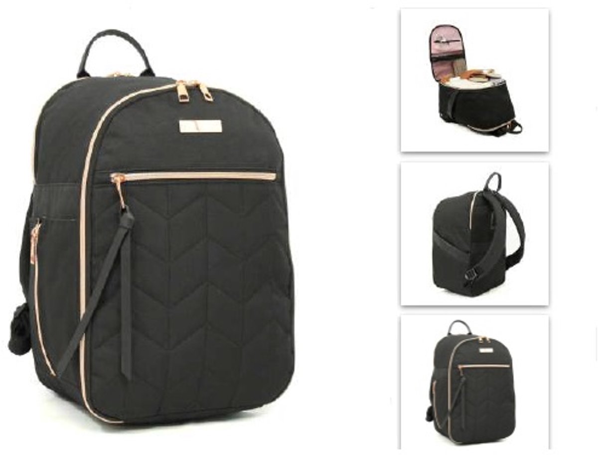 Rugtas- Chique Rugzak-Reistas- Under Seat tas- Incl. Tabletvak-Past onder een vliegtuigstoel-40x25x20 cm. 5 vakken!-Slechts 450 gram-Weekendtas-Zwart.