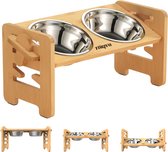 Verhoogde Voerbak Hond – Voor Puppy & Kitten / Kleine Hond & Kat – 6 Hoogtes Verstelbaar – Bamboe Standaard – RVS Kommen – Antislip – Torivo – Bruin