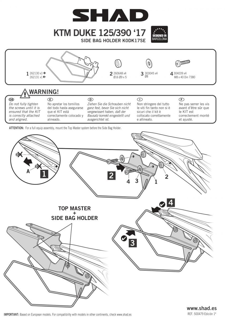 Support de valise latérale Shad pour Moto KTM 125 Duke 2017 à 2023 K0DK17SE Neuf