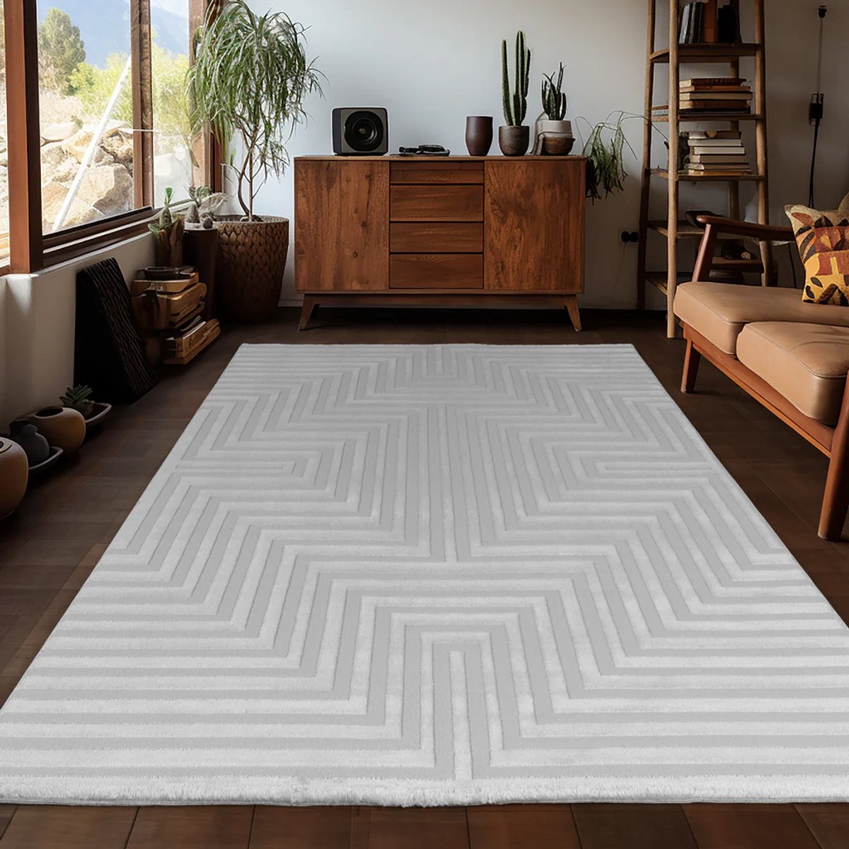 Ayyildiz Sahara Vloerkleed – Zilver – Grafisch Geweven Design – 240x340 cm Grijs
