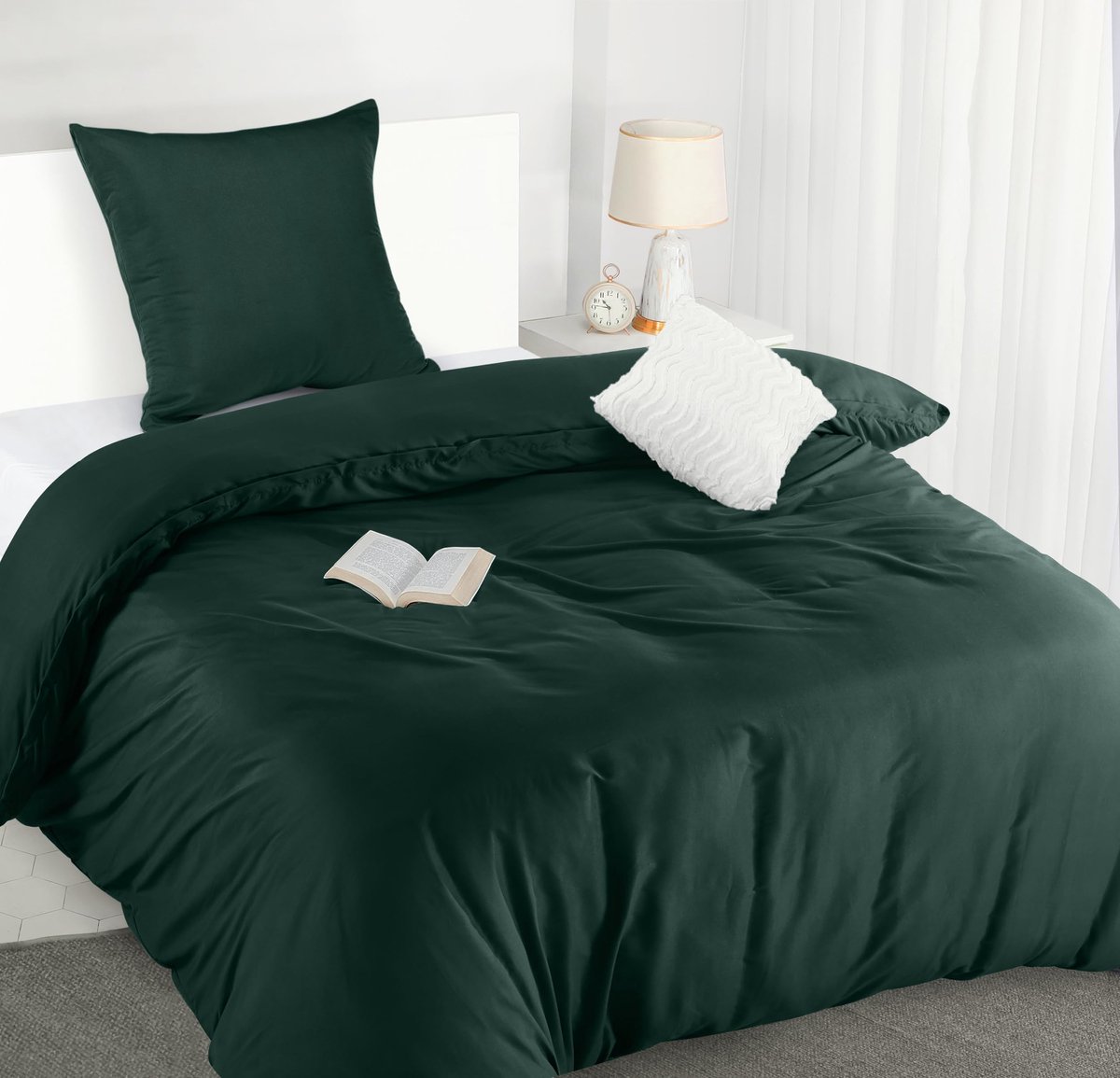 Ibenzoa® Hoogwaardige Microvezel Dekbedovertrekset – 135x200 cm met 1 Kussensloop 80x80 cm – Smaragd Groen