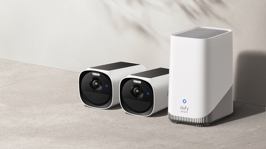 eufy E40 2-CamSet (HomeBase 3 S380) - draadloze outdoor beveiligings camera op zonne-energie - 2K-resolutie, MaxColor nachtzicht + eufy C30 2K Draadloze Video Deurbel 2K op Accu - Bundelvoordeel van Eufy — afbeelding 2