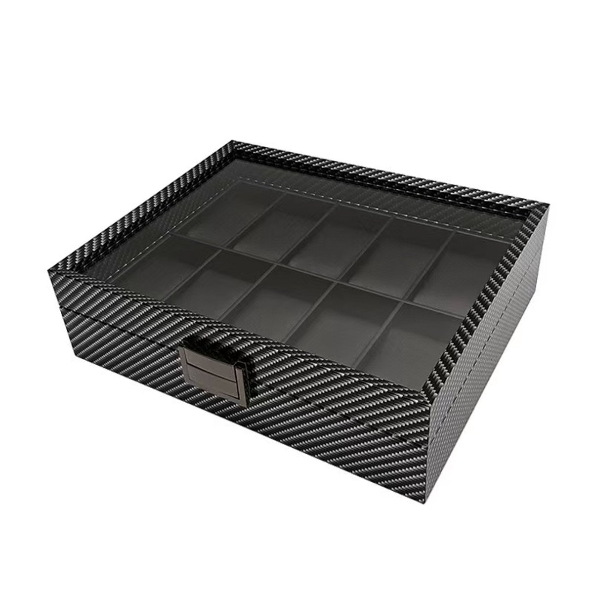 Luxe Horloge Doos - Opbergdoos - 10 Vakken - Sieradendoos - Kist - Carbon Fiber look - Verwijderbaar Kussens - Watch Box - Zwart-
