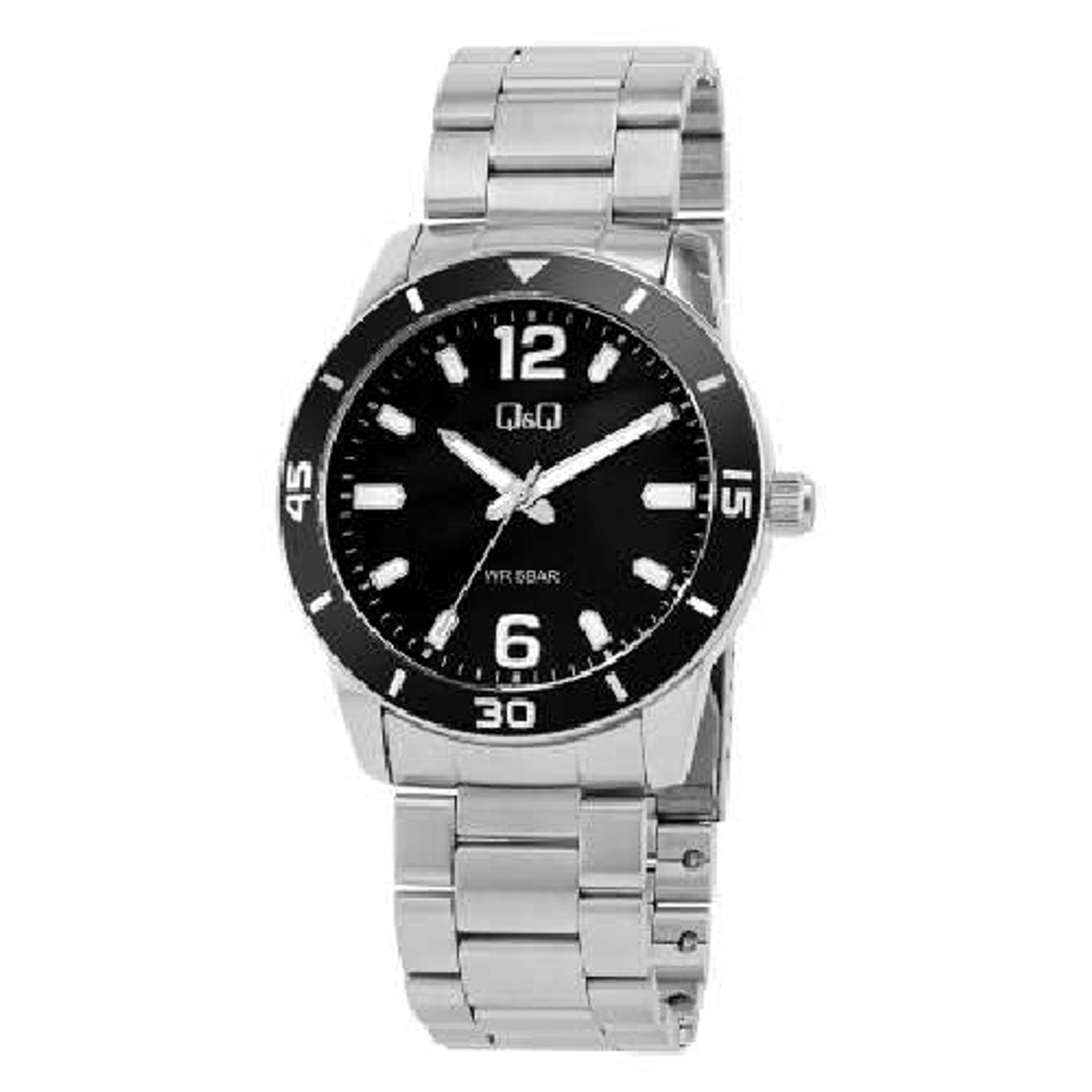QQ-model q85b-005py-Herenhorloge-zwart-zilverkleurig-diameter 42 mm-5 bar waterdicht
