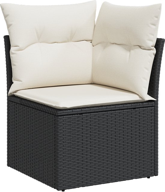 vidaXL - Tuinbank - Set - met - kussen - met - opslag - 9 - pcs - Zwart - Poly - rattan
