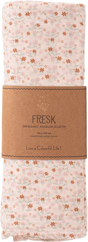 Fresk Hydrofiele Doek XL - 120 x 120 cm - Spuugdoekjes - Babyverzorging - 1 stuk - Ademend en Absorberend - Babyspullen - Crème - Garden Flowers