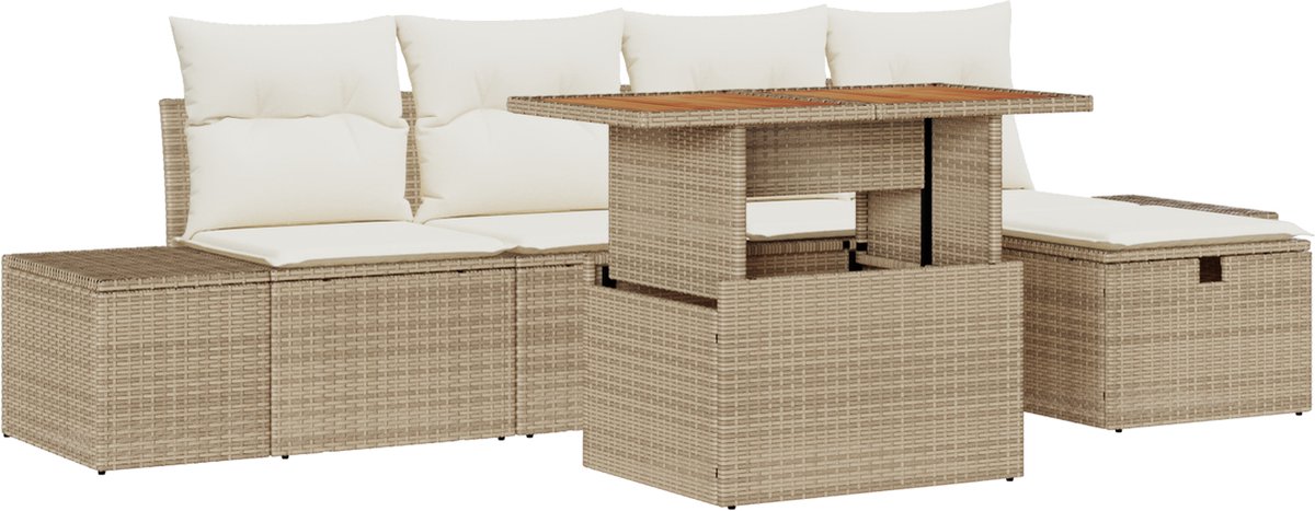 vidaXL - Tuinbank - Set - met - kussen - met - opslag - 6 - pcs - Beige - poly - rattan