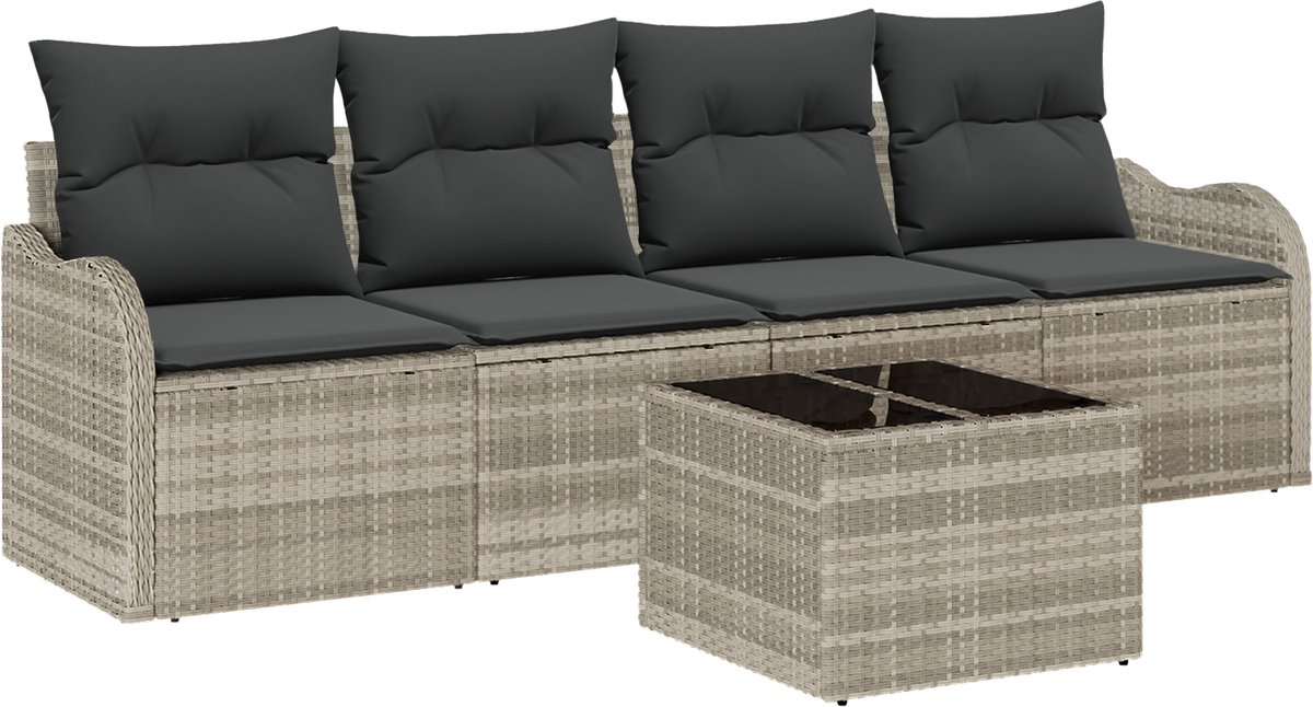 vidaXL Tuinbank - Set - 5 - st - 4-zits - Lichtgrijs - en - Donkergrijs - poly - rattan