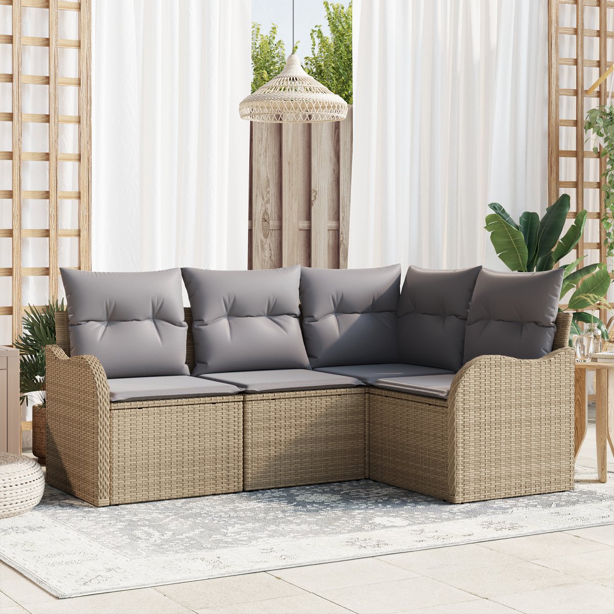 vidaXL - Tuinbank - Set - met - opslag - 4 - pcs - Beige - poly - rattan