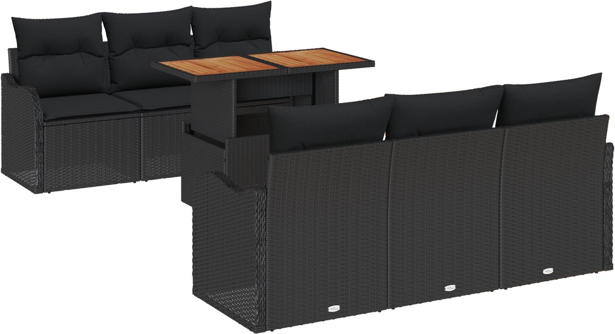 vidaXL - Tuinbank - Set - met - opslag - 7 - pcs - Zwart - Poly - rattan