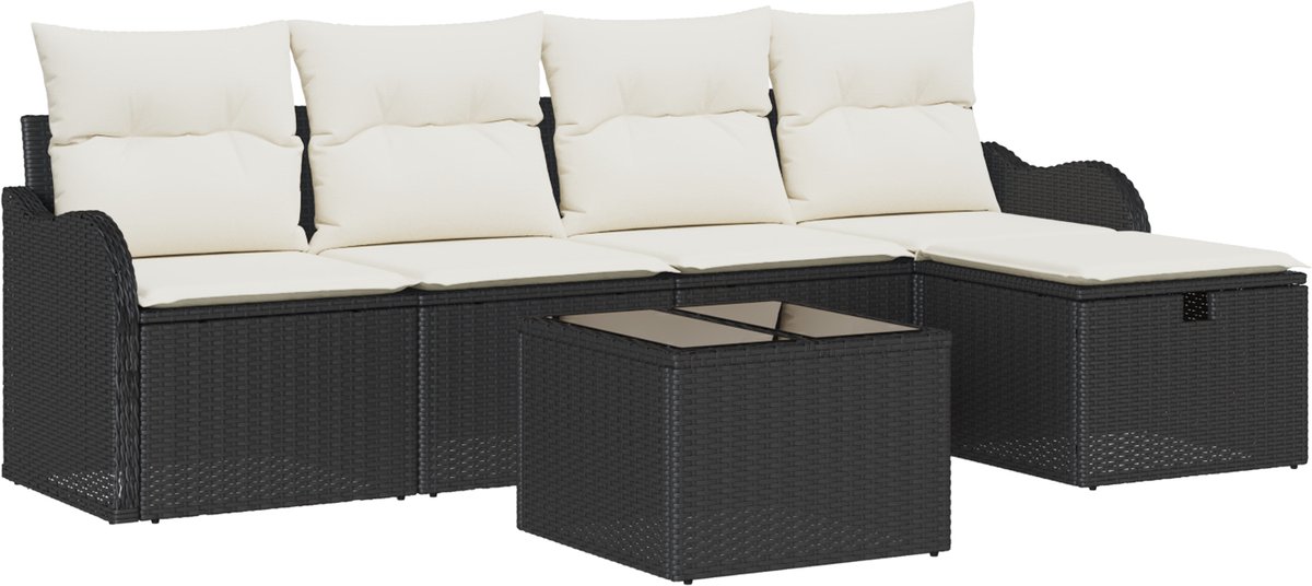 vidaXL Tuinbank - Set - 6 - st - Poly - rattan Zwart