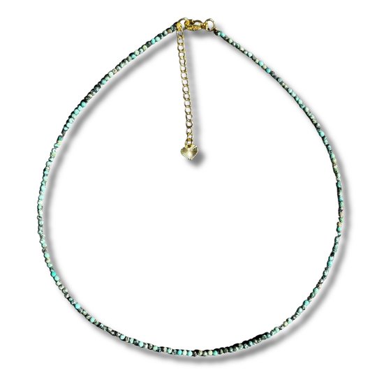 Collier - natuursteen African Turquoise - 40 cm lang - goudkleurig verlengkettinkje 5 cm - 2 mm dik