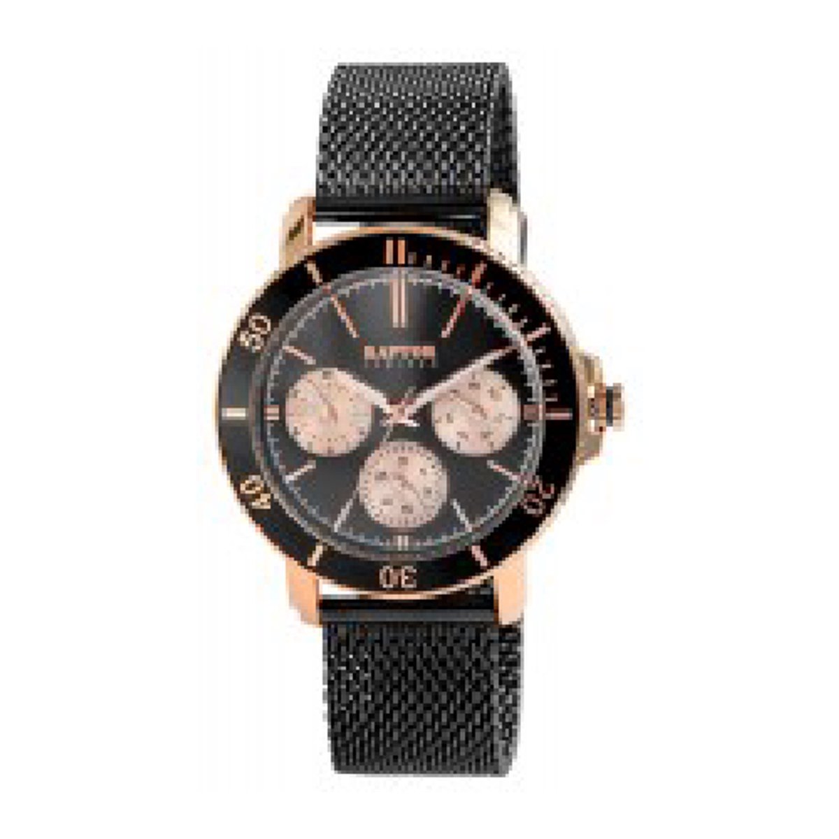 Raptor-Model ra20342-003-Herenhorloge-zwart-rosekleurig-dag en datum aanduiding-3 atm waterdicht-milanese band-diameter 42 mm