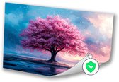 Roze boom in een landschap - Boom poster - Muurdecoratie bloesem - Impressionisme - Muurdecoratie industrieel - Kantoor decoratie - poster 60x40 cm