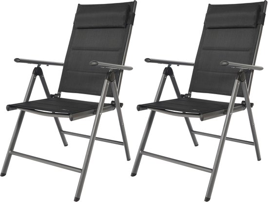 AXI Mack 7 Standenstoel - Campingstoel – Antraciet & zwart – Set van 2 stuks – Ventilerend en weerbestendig – 120 kg draagvermogen – Verstelbare standen en inklapbaar – Comfortabele klapstoel – Lichtgewicht