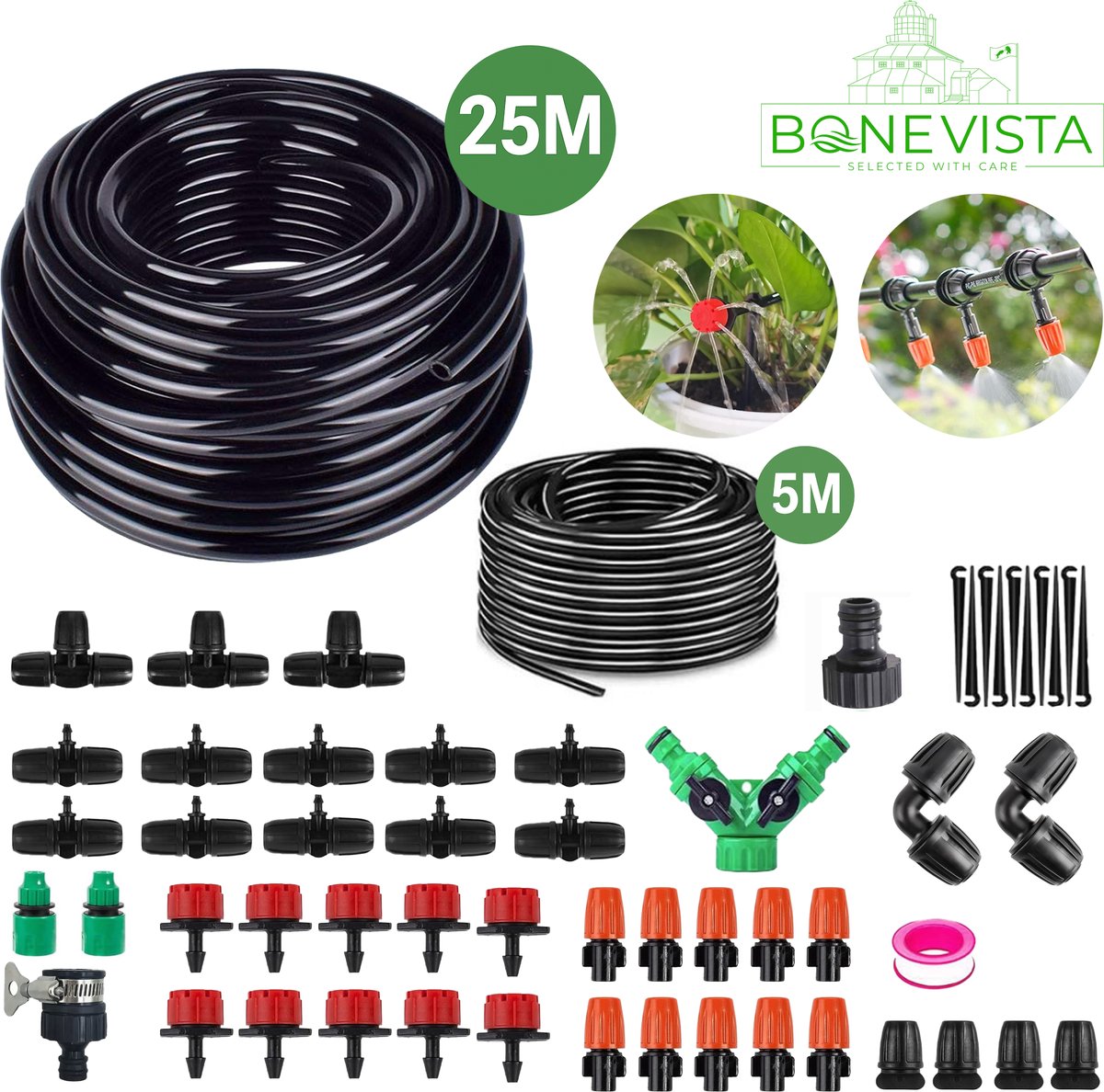 Bone Vista® Druppelslang Irrigatiesysteem Tuin – Extra Dikke Tuinslang – Waterbesparend Bewateringssysteem & Druppelsysteem voor Planten, Borders & Moestuin
