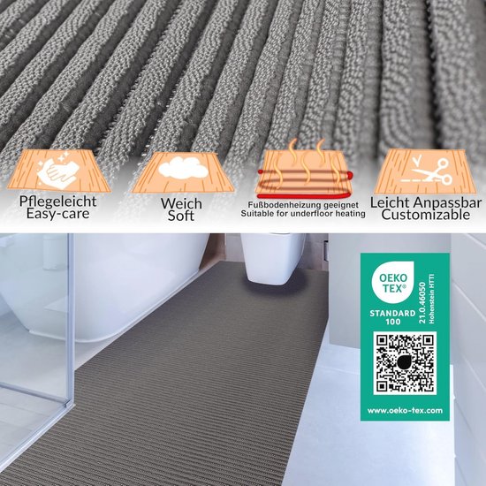 WENKO Zachte schuimmat, wit, antislip vloermat, veelzijdig te gebruiken als onderhoudsvriendelijke douchemat en vuilafstotende keukenloper, hygiënisch, ademend, op maat te snijden, 65 x 200 cm