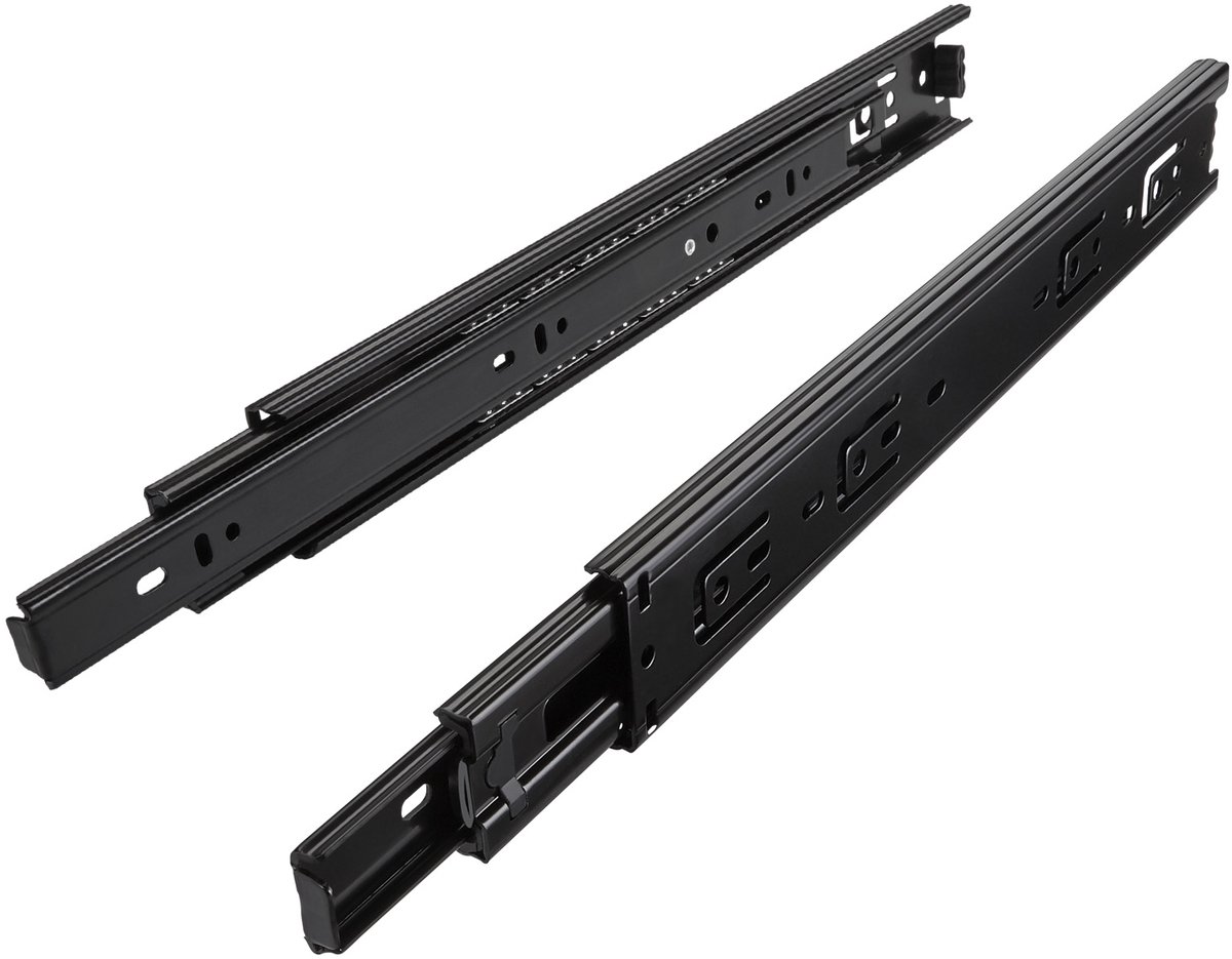 1 Paar (2 stuk) Volledig uitschuifbaar Ladegeleider KV3-45-H45-L750-NF Lengte 750 mm Draagkracht 45 kg Zwart van SOTECH