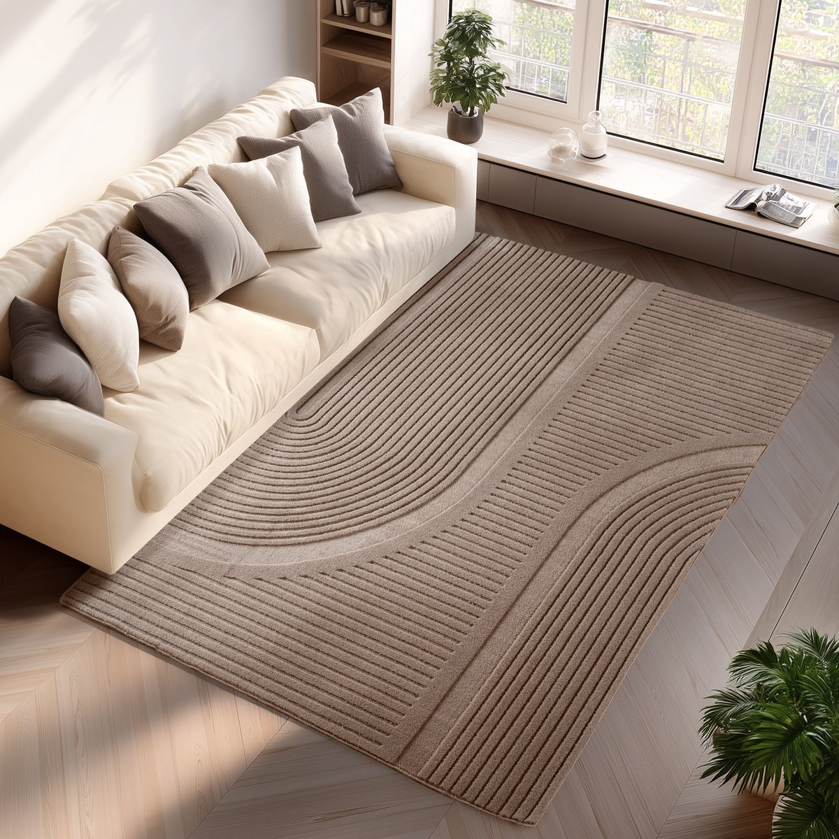 Pompei Scala Bruin – Booglijn Details – Laagpolig – Trending Vloerkleed – 240x340 cm
