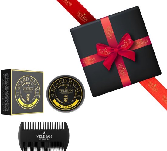 Velihan Beardcare - Duo Soin de la barbe , Mix à barbe aux agrumes et peigne à barbe - Cadeau homme - Fête des Vaderdag - Cadeau homme - Cadeau Noël - Saint Valentin - Coffret cadeau homme - Coffret cadeau homme - Coffret cadeau anniversaire