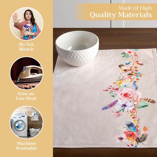 Ensemble beige 100% coton avec 4 sets de table pour la table à manger cuisine mariage usage quotidien dîners fêtes printemps/été (33 cm x 48 cm)