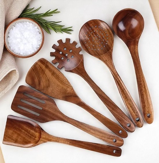 Dutchers® Keukengerei set - 6 Delig - Hout - Keukenset - Houten Spatels - Opscheplepels - Pollepel Set - Duurzaam Hout