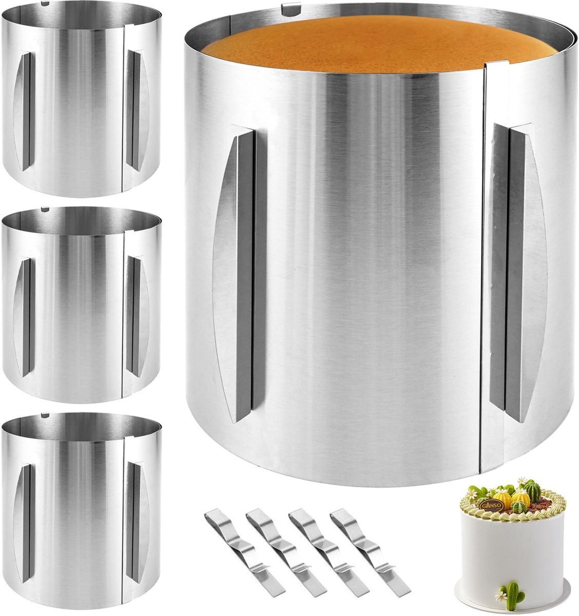 Ibenzoa® Professionele Roestvrij Stalen Taartringen Set - 4 Stuks, 16 tot 30 cm