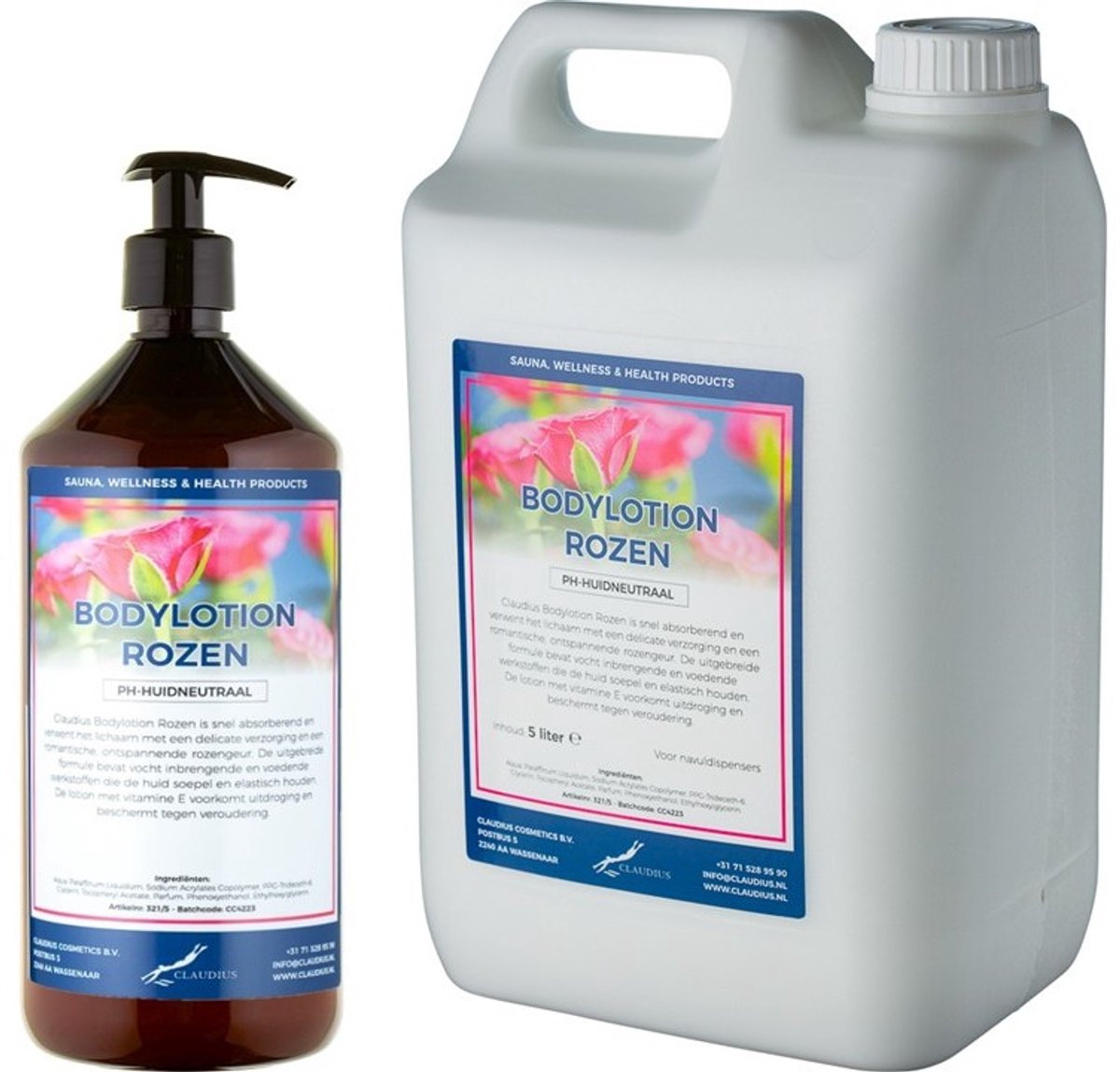 Bodylotion Rozen 1 Liter met gratis pomp - hervulbaar + Jerrycan 5 liter navulling