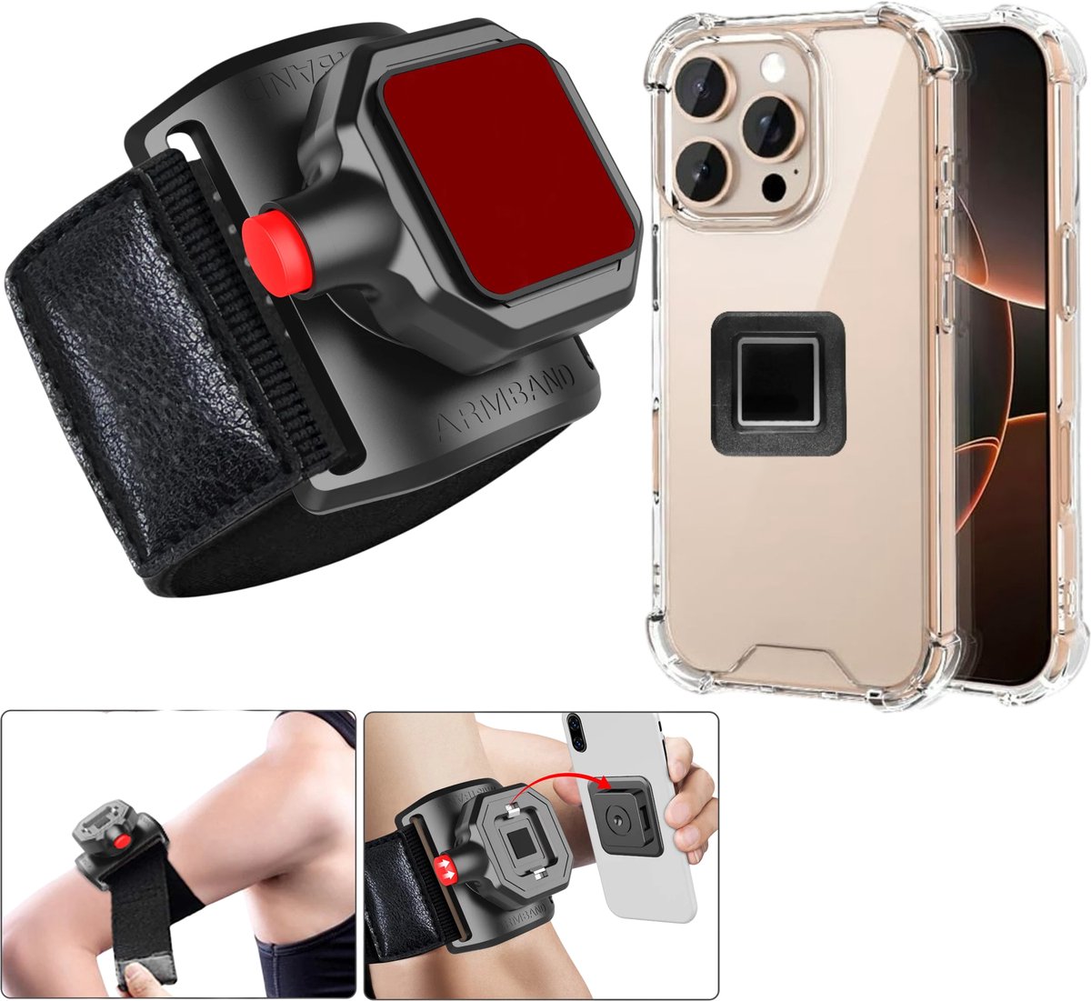 Sportarmband Met Magneet met Backcover Hoesje Geschikt voor: iPhone 16 Pro Max - Polsband - Sportband - Hardloop Armband - Bevestiging Pols of Arm - Hardlopen - Hardloopband