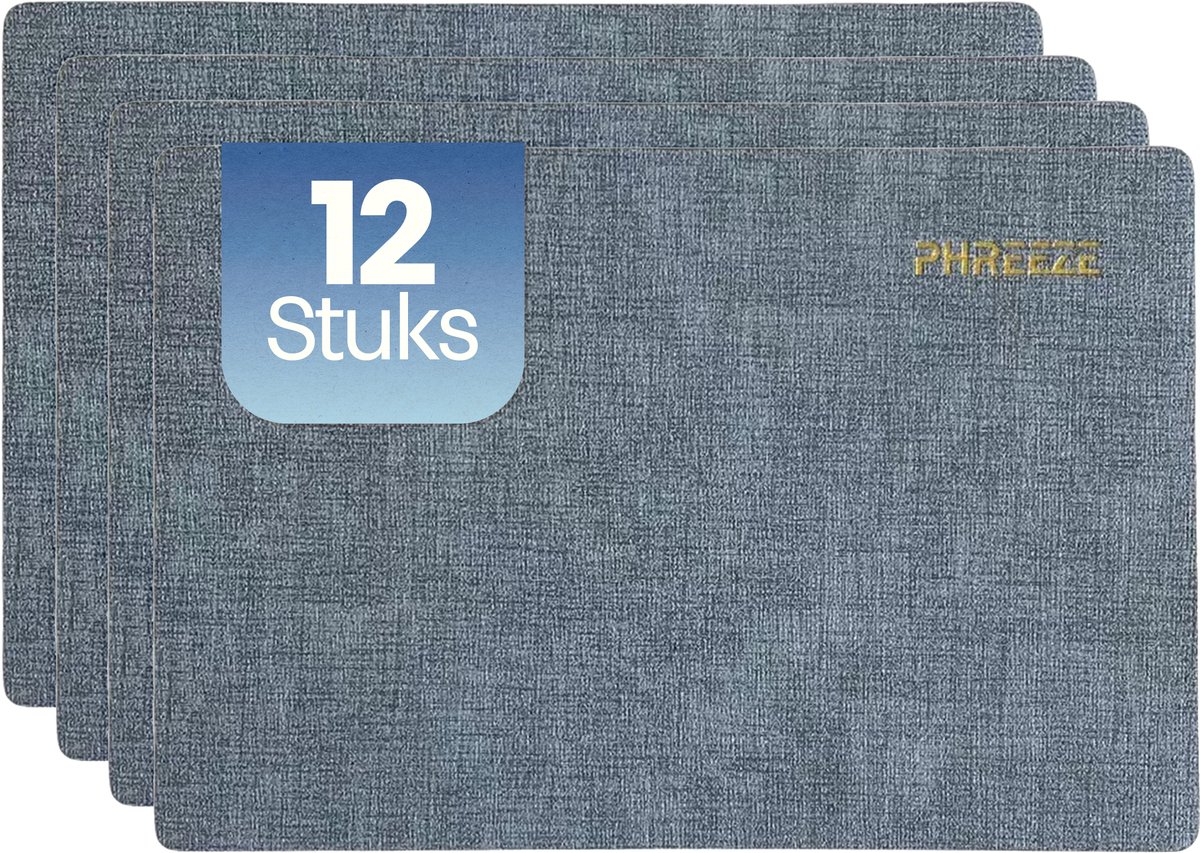 Phreeze Placemats met Linnen Patroon - 12 Stuks - Wasbaar - 30x45 CM - Luxe Placemat - Blauw