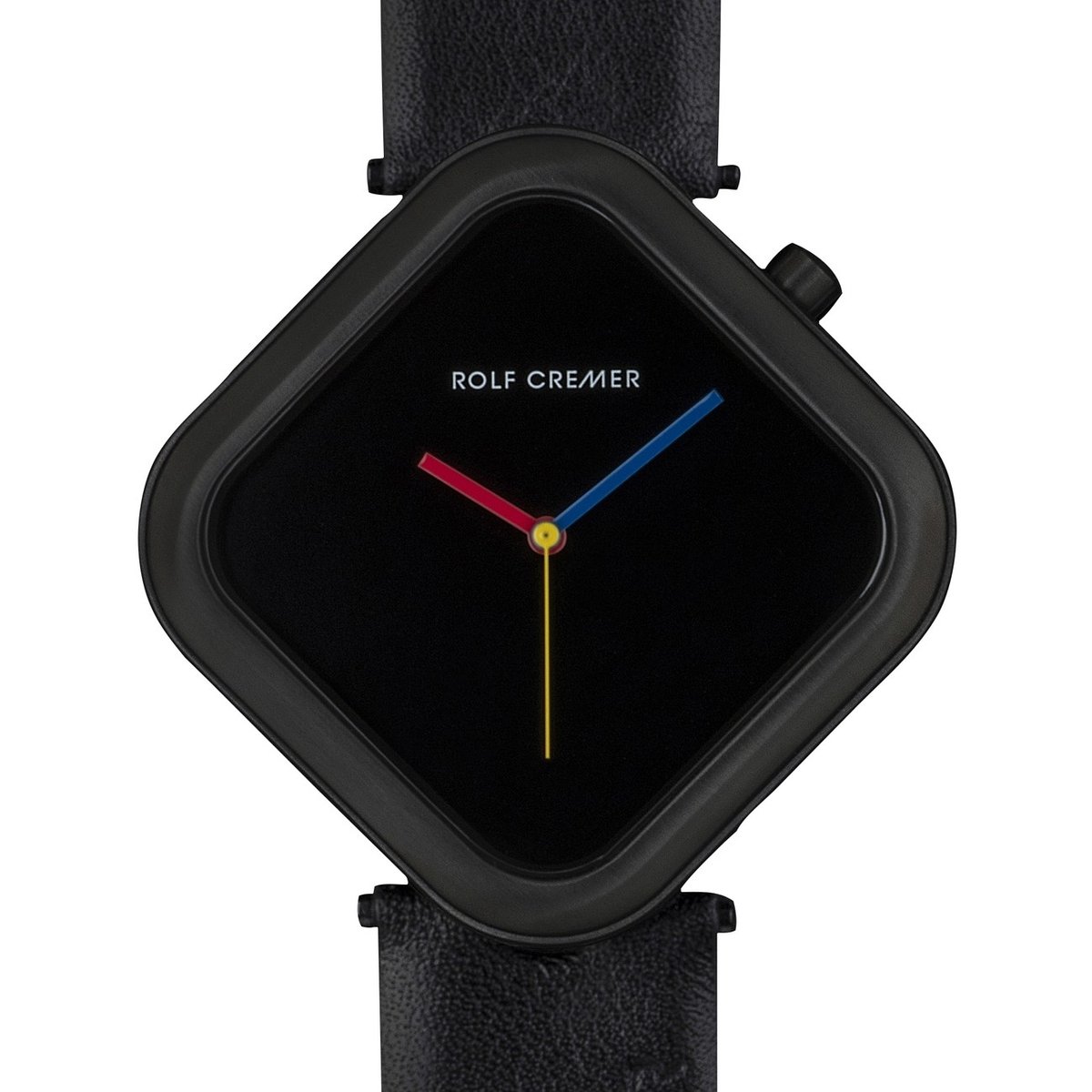 Rolf Cremer BIG CORNER - horloge - dames - zwart - titanium - kalfsleer - cadeautip - vrouwen - uniek - cadeautip
