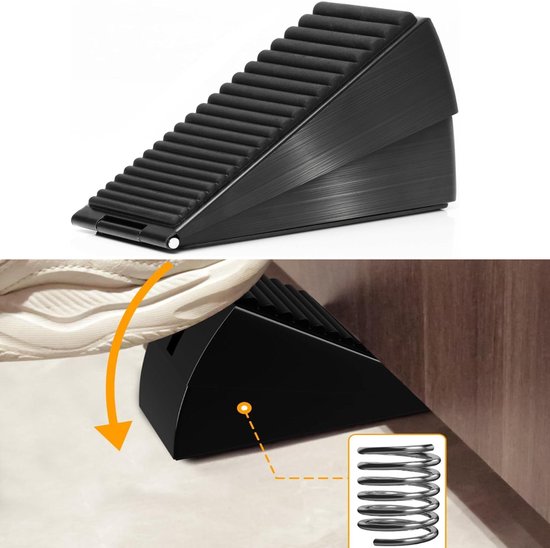 Stevige deurstopper, wigvormige hoge deurstopper met verstelbare veer voor deuronderkant, veiligheidsrubber, deurwigstopper voor elke massieve deur 12.8X4.6X7.6cm (zwart)