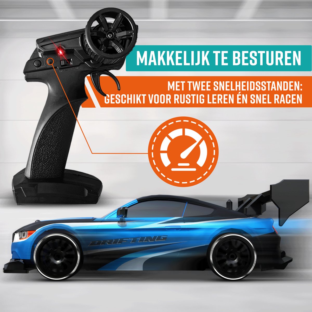 Napi Bestuurbare RC Auto - Drift Car met 2 Accu’s, LED & Accessoires - 15 km/h - Buitenspeelgoed - Race Autos voor Jongens & Volwassenen - Buiten Speelgoed - Speelgoedauto Radiografisch - Drift King — afbeelding 9
