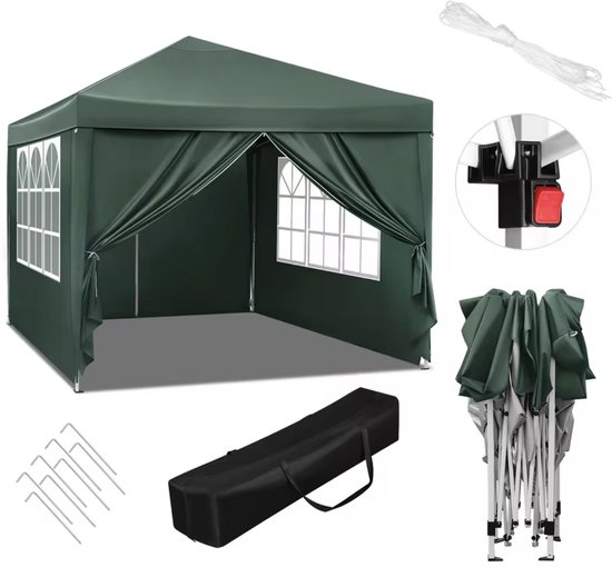 Paviljoen partytent 3×3 m, wit, met afneembare zijkanten en grote ramen, tuinpaviljoen