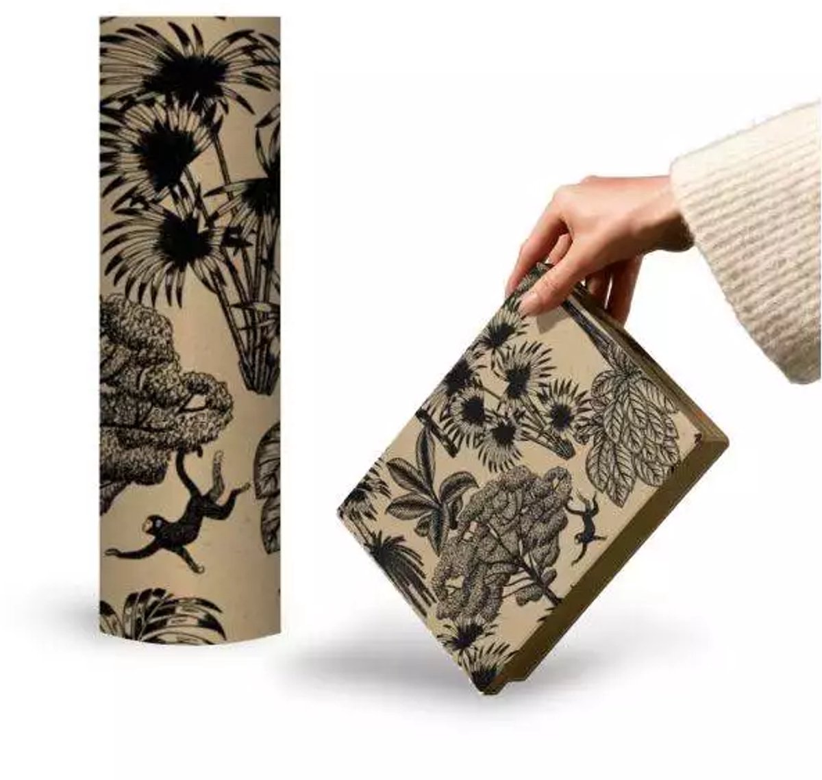 Papierrol Cadeaupapier – Gras Papier Jungle – 50cm x 100m – Duurzaam Herb Inpakpapier met Zwarte Jungleprint – Milieuvriendelijk & Recyclebaar – Enkelzijdig Bedrukt
