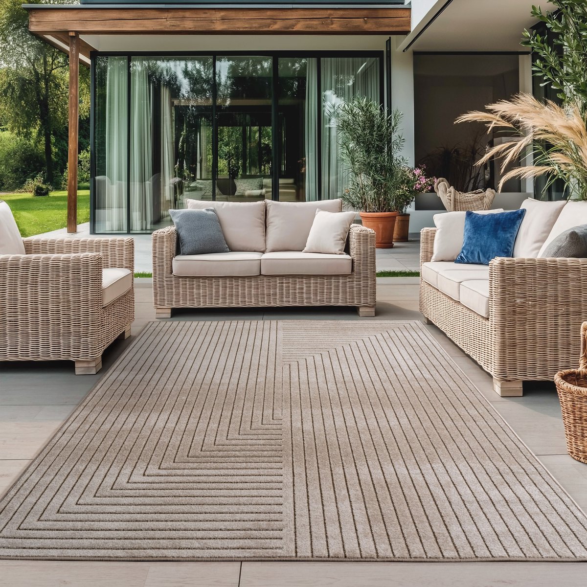 Nova – Vloerkleed Oslo Beige – Binnen En Buiten vloerkleed – Laagpolig – Japandi stijl – 140x200 cm