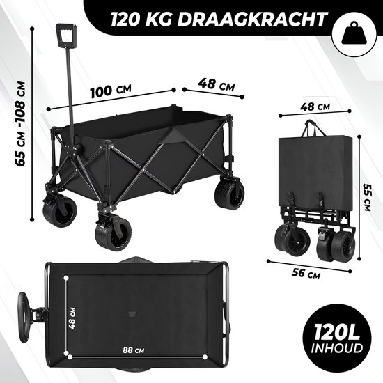 Outbee Bolderkar - Bolderkar Opvouwbaar - Bolderwagen - 120Liter Inhoud - Met Wielslot- 120kg Draagvermogen - Zwart van Outbee — afbeelding 2