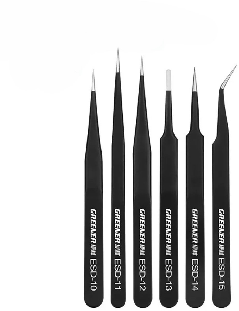 Pincet - Pincetset - 6 stuks - Antistatisch - Pincet hobby - Tweezers voor Elektronica, Sieraden, Computer, Laboratoriumwerk, Knutselen en Hobby’s - DIY - Tweezer set - Zwart