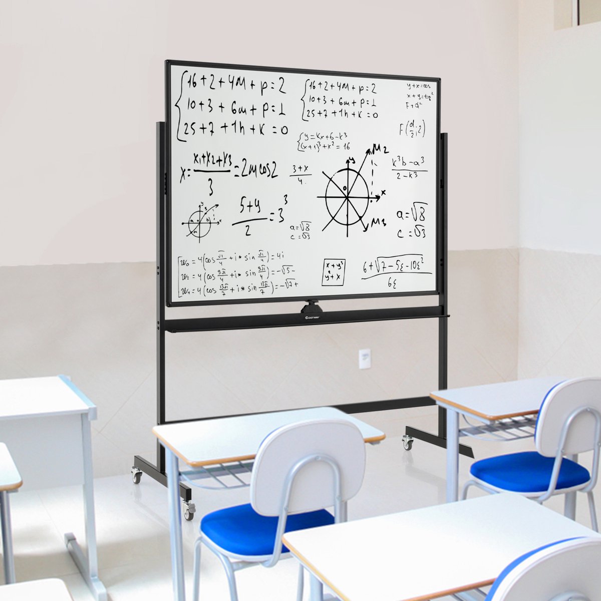 COSTWAY Mobiel whiteboard met standaard, 90 x 120 cm, dubbelzijdig magneetbord, in hoogte verstelbaar en 360° draaibaar, magnetisch whiteboard met wielen, whiteboard, afwasbaar, beschrijfbaar, incl. thumbnail 5
