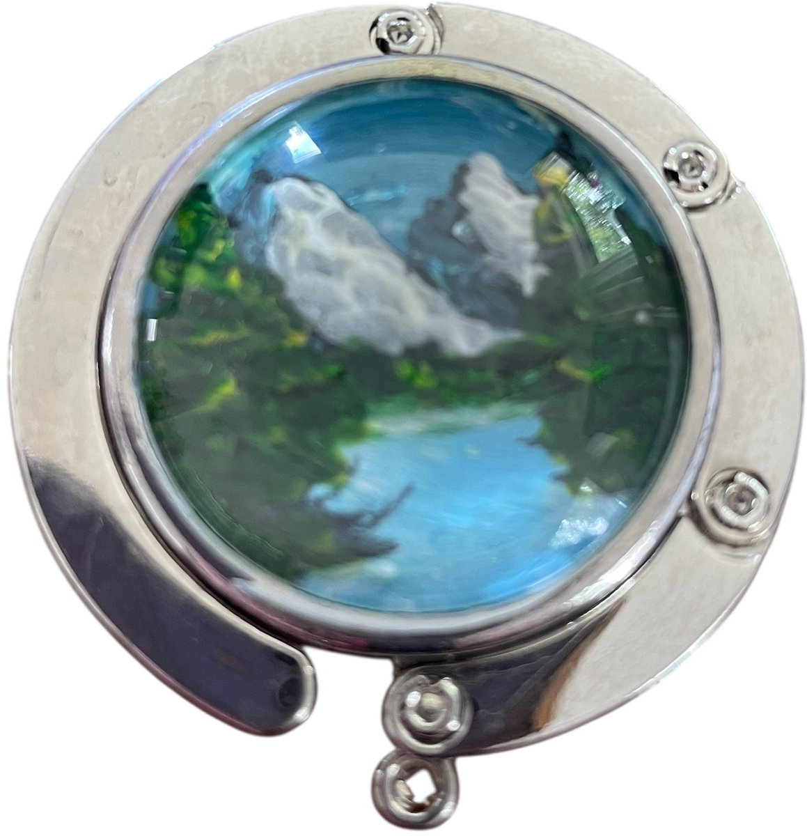 Opvouwbare Tas Hanger handbeschilderd in de Bob Ross stijl - Afbeelding landschap met bergen voor Tafel of Bureau - Praktisch en Stijlvol Cadeau