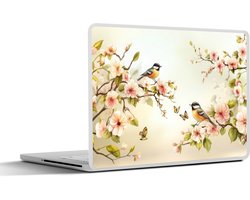 Laptop sticker - 15.6 inch - Takken - Bloemen - Vogeltjes - Roze - 36x27,5cm - Laptopstickers - Laptop skin - Cover