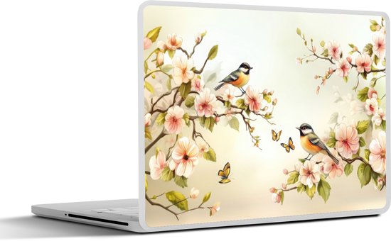 Laptop sticker - 15.6 inch - Takken - Bloemen - Vogeltjes - Roze - 36x27,5cm - Laptopstickers - Laptop skin - Cover