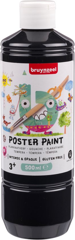 Peinture poster Bruynzeel, flacon de 500 ml de gouache noire. Intense & opaque. Sans gluten.