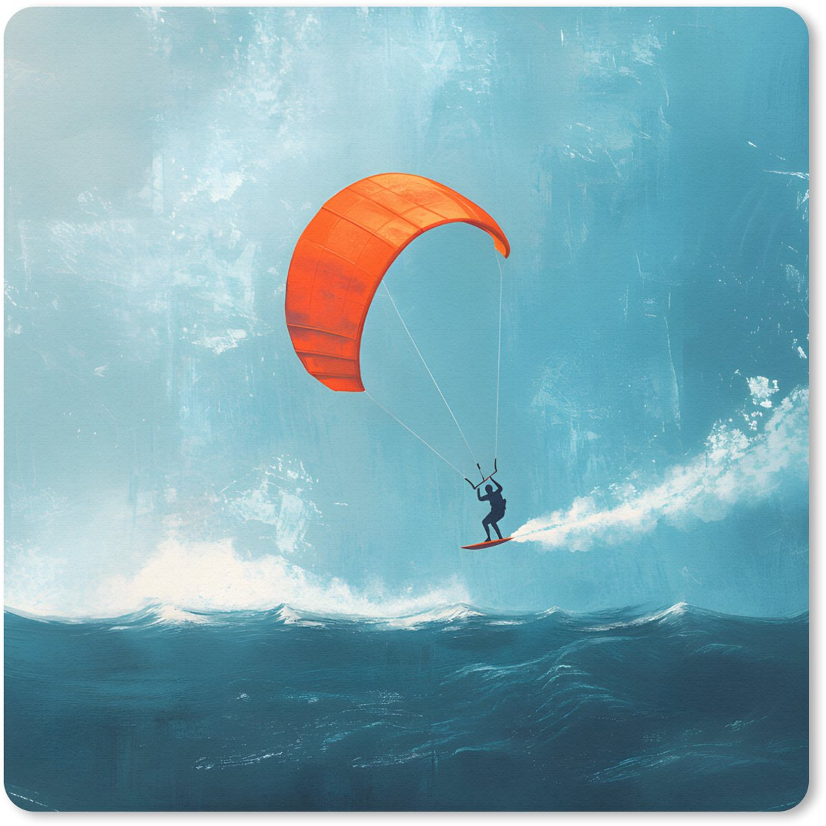 Muismat 20x20 cm - Mousepad Kitesurfer - Oranje - Zee - Lucht - Muismatten