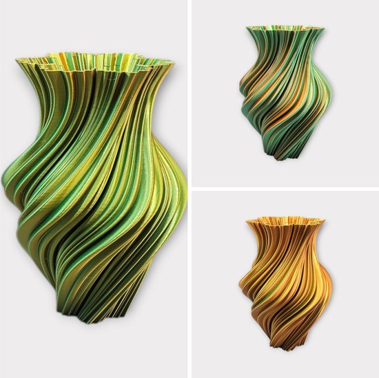 Layerzz - trendy vaas Helixa 22,5cm - droogbloemen en zijdebloemen -uniek- meerkleurig- goud oranje groen